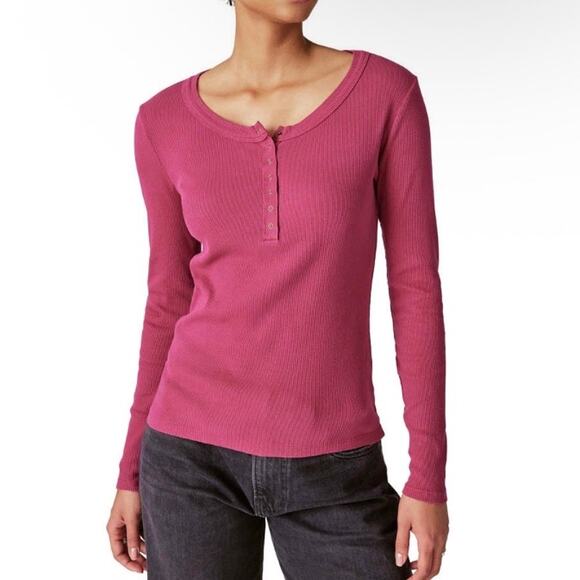 Lucky Brand Ribbed Henley Top in Pink Size Small - Picture 1 of 16